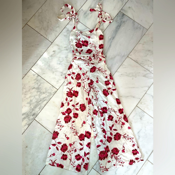 Misa Los Angeles women’s Small linen blend floral pink white wide leg jumpsuit - Picture 3 of 13